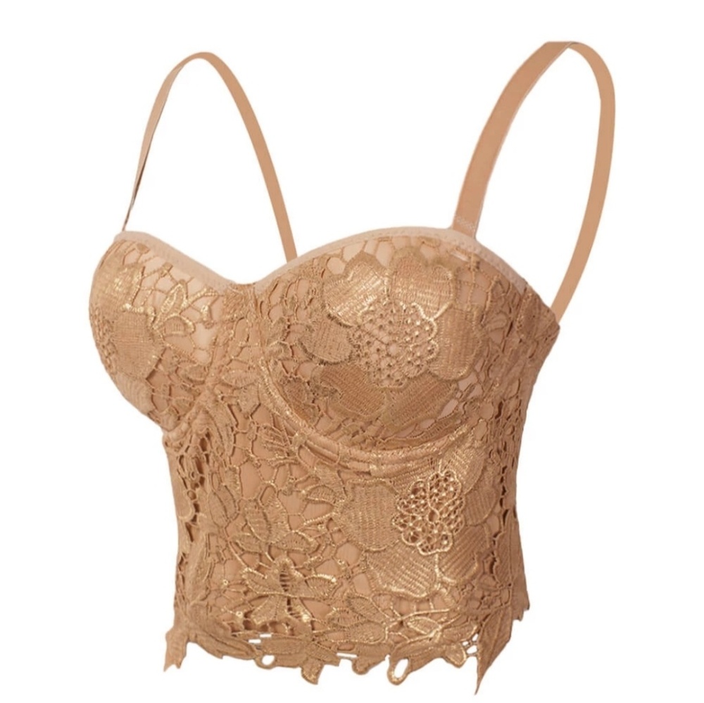 Bronzing Embroidery Lace Bustier Corset Top